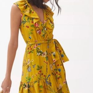 Anthropologie Maeve Strawberry Floral Wrap Mini Dress Small  NWT